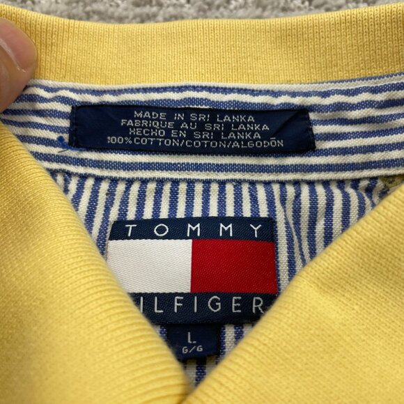 Vintage 90s Tommy Hilfiger Polo Shirt Men Large L Yellow Preppy Box Logo 1990s - Picture 5 of 10